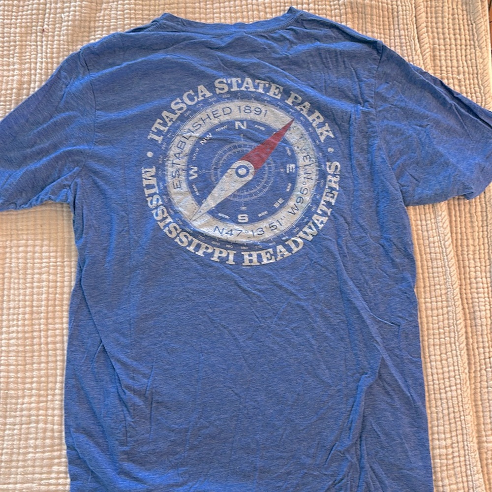 XL retro lake itasca Mississippi headwaters blue men’s shirt